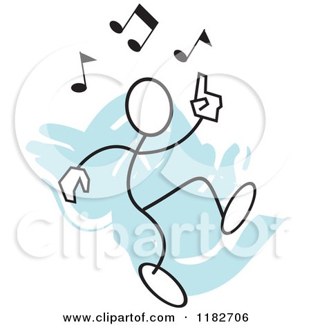 Cartoon of a Stickler Doing a Happy Dance over Blue - Royalty Free Vector Clipart by Johnny Sajem