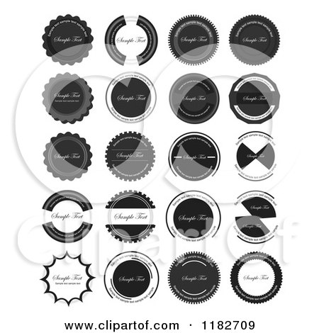 Clipart of Grayscale Badge Seals with Sample Text - Royalty Free Vector Illustration by vectorace