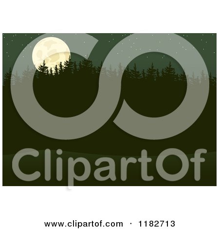Clipart of a Full Moon over Forest Trees at Night - Royalty Free Vector Illustration by dero
