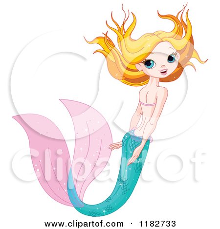Clipart of a Beautiful Mermaid Swimming and Looking Back - Royalty Free Vector Illustration by Pushkin