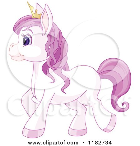 Clipart of a Cute Purple Princess Pony Wearing a Crown - Royalty Free Vector Illustration by Pushkin