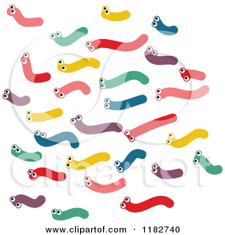 Cartoon of a Group of Colorful Worms - Royalty Free Vector Clipart by Prawny
