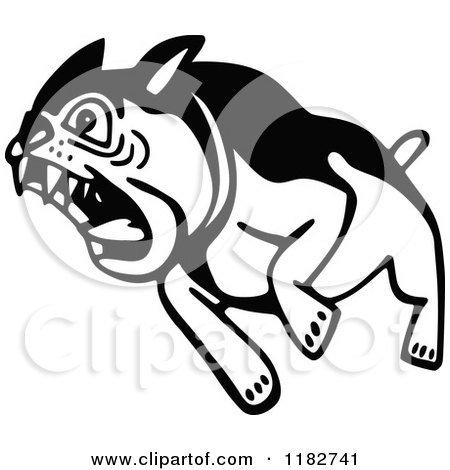 Clipart of a Black and White Attacking Bulldog - Royalty Free Vector Illustration by Prawny