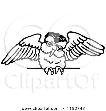 Clipart of a Black and White Perched Owl 2 - Royalty Free Vector Illustration by Prawny