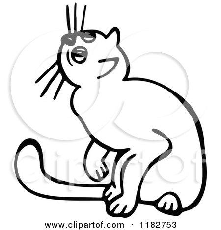 Clipart of a Black and White Curious Cat - Royalty Free Vector Illustration by Prawny