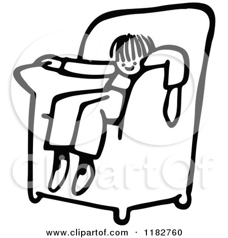 Clipart of a Black and White Boy Sinking into a Chair - Royalty Free Vector Illustration by Prawny
