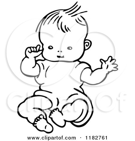 Clipart of a Black and White Sitting Baby - Royalty Free Vector Illustration by Prawny