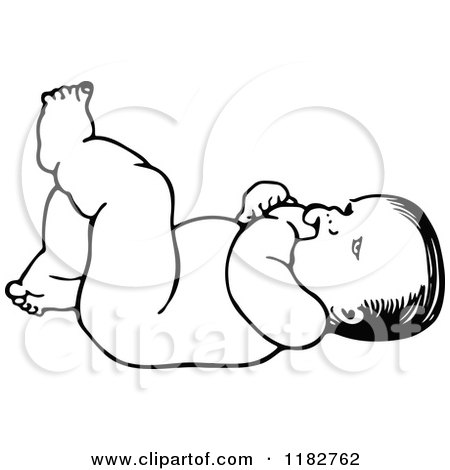 Clipart of a Black and White Baby on Its Back - Royalty Free Vector Illustration by Prawny