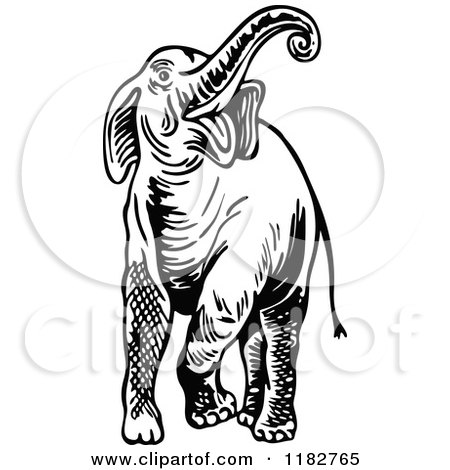 Clipart of a Black and White Elephant - Royalty Free Vector Illustration by Prawny