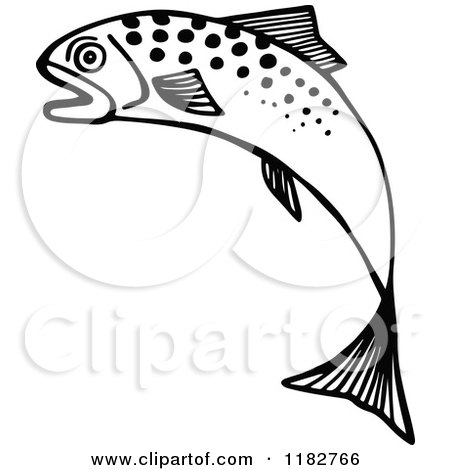Clipart of a Black and White Jumping Fish - Royalty Free Vector Illustration by Prawny