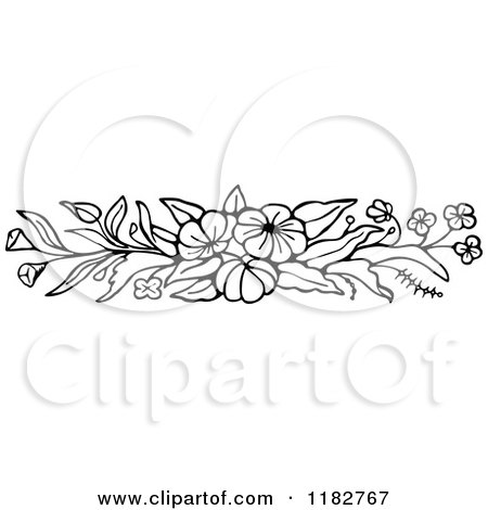 Clipart of a Black and White Floral Rush Header - Royalty Free Vector Illustration by Prawny