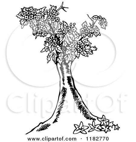 Clipart of a Black and White Floral Tree - Royalty Free Vector Illustration by Prawny