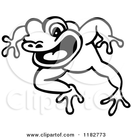 Clipart of a Black and White Jumping Frog - Royalty Free Vector Illustration by Prawny