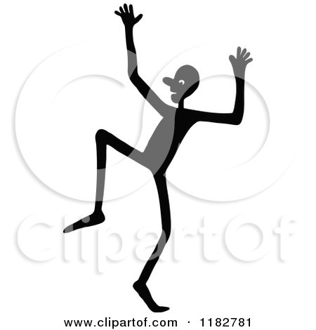 Clipart of a Black and White Dancing Stick Man - Royalty Free Vector Illustration by Prawny