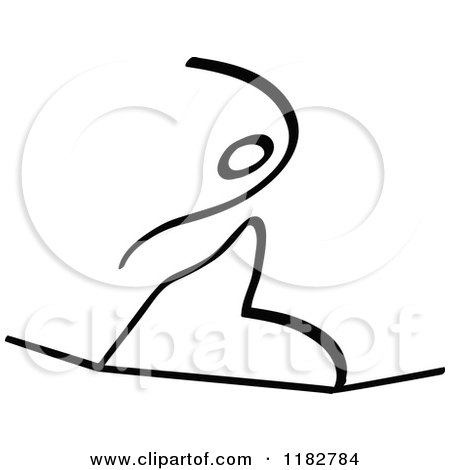 Clipart of a Black and White Stick Drawing of a Person Slacklining - Royalty Free Vector Illustration by Zooco