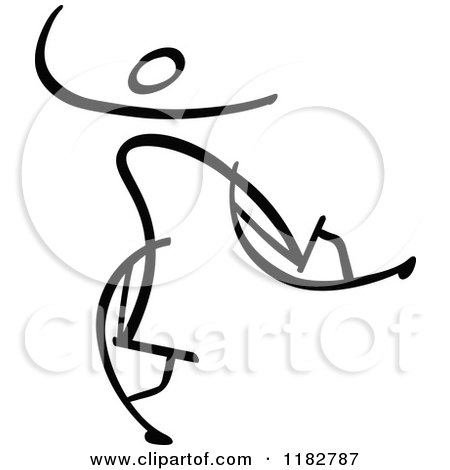 Clipart of a Black and White Stick Drawing of a Person Powerbocking - Royalty Free Vector Illustration by Zooco