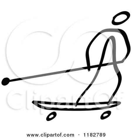 Clipart of a Black and White Stick Drawing of a Person Land Paddling - Royalty Free Vector Illustration by Zooco