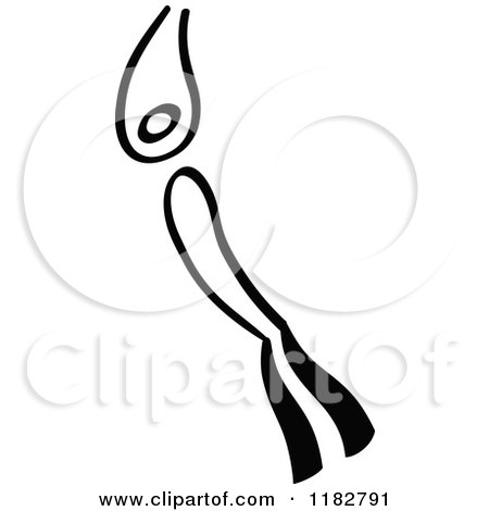 Clipart of a Black and White Stick Drawing of a Free Diver 2 - Royalty Free Vector Illustration by Zooco