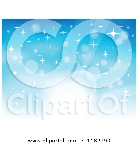 Clipart of a Blue Sunlight Rays Stars and Flares Background - Royalty Free Vector Illustration by visekart