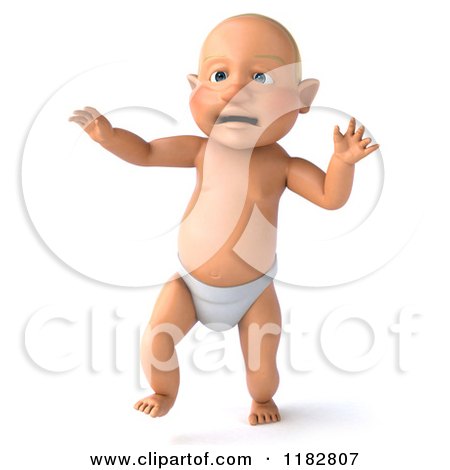 Clipart of a 3d Caucasian Baby Boy Taking His First Steps - Royalty Free CGI Illustration by Julos