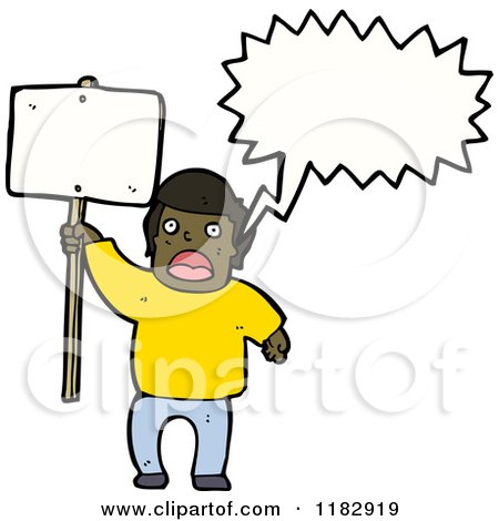 Cartoon of an African American Man Speaking and Holding a Sign - Royalty Free Vector Illustration by lineartestpilot