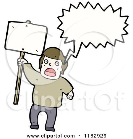 Cartoon of a Man Speaking and Holding a Sign - Royalty Free Vector Illustration by lineartestpilot