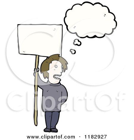 Cartoon of a Man Thinking and Holding a Sign - Royalty Free Vector Illustration by lineartestpilot