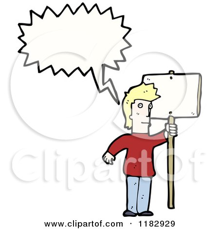 Cartoon of a Man Speaking and Holding a Sign - Royalty Free Vector Illustration by lineartestpilot