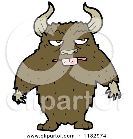 Cartoon of a Furry Horned Monster - Royalty Free Vector Illustration by lineartestpilot