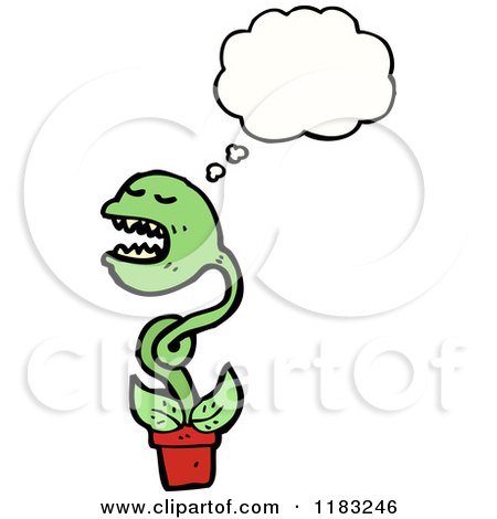 Cartoon of a Carnivorous Plant Thinking - Royalty Free Vector Illustration by lineartestpilot