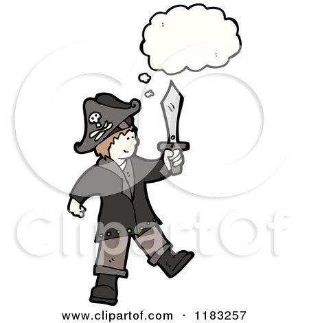 Cartoon of a Child Dressed up in a Pirate Costume with a Conversation Bubble - Royalty Free Vector Illustration by lineartestpilot