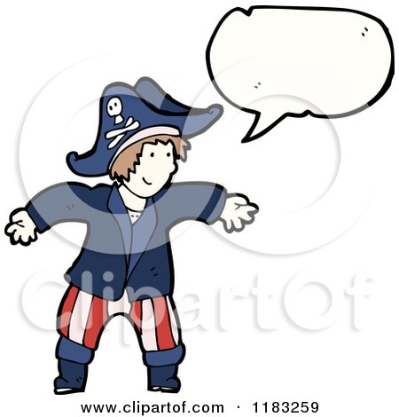 Cartoon of a Child Dressed up in a Pirate Costume with a Conversation Bubble - Royalty Free Vector Illustration by lineartestpilot