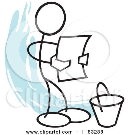 Cartoon of a Stickler Reading a Bucket List over Blue - Royalty Free Vector Clipart by Johnny Sajem