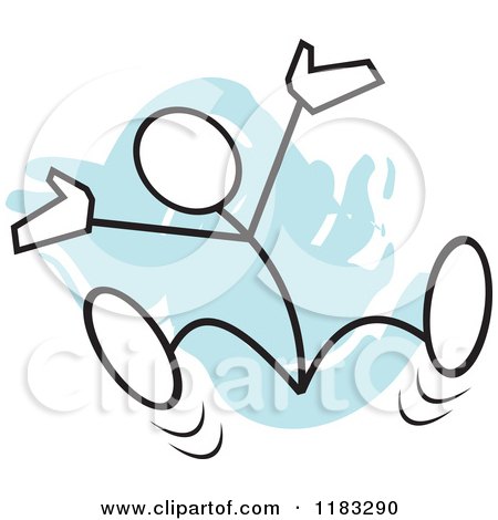 Cartoon of a Happy Stickler Jumping over Blue - Royalty Free Vector Clipart by Johnny Sajem