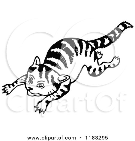 Clipart of a Black and White Cat Jumping - Royalty Free Vector Illustration by Prawny
