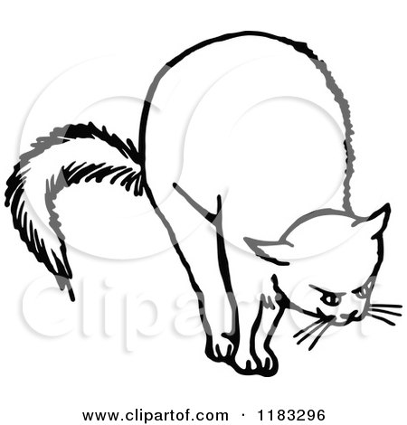 Clipart of a Black and White Cat Stretching - Royalty Free Vector Illustration by Prawny