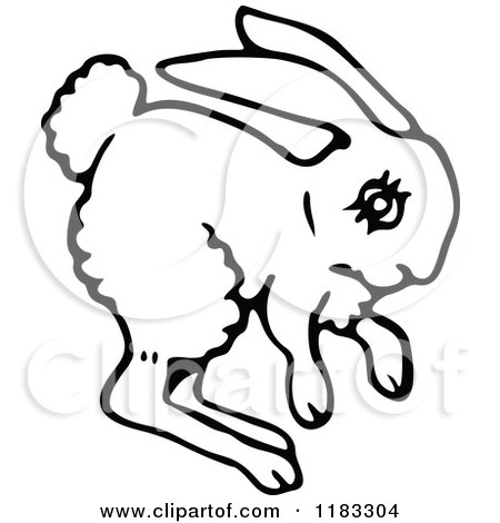 Clipart of a Black and White Hopping Bunny - Royalty Free Vector Illustration by Prawny