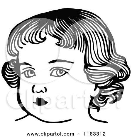 Clipart of a Black and White Girl's Face - Royalty Free Vector Illustration by Prawny