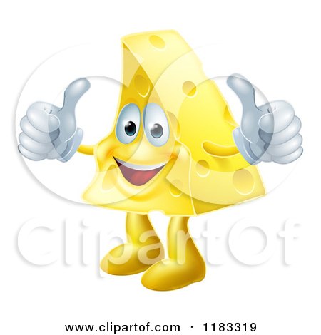 Cartoon of a Pleased Cheese Mascot Holding Two Thumbs up - Royalty Free Vector Clipart by AtStockIllustration