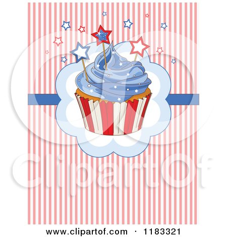Clipart of a Fourth of July Cupcake with Independence Day Stars and Stripes - Royalty Free Vector Illustration by Pushkin