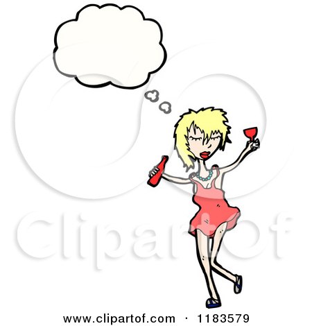 Cartoon of a Woman Drinking and Thinking - Royalty Free Vector Illustration by lineartestpilot