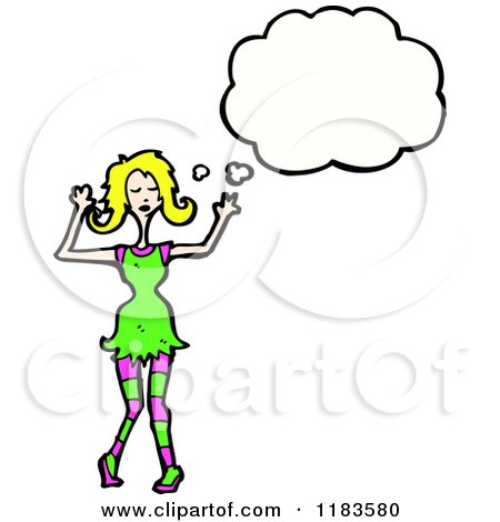 Cartoon of a Woman Dancing and Thinking - Royalty Free Vector Illustration by lineartestpilot