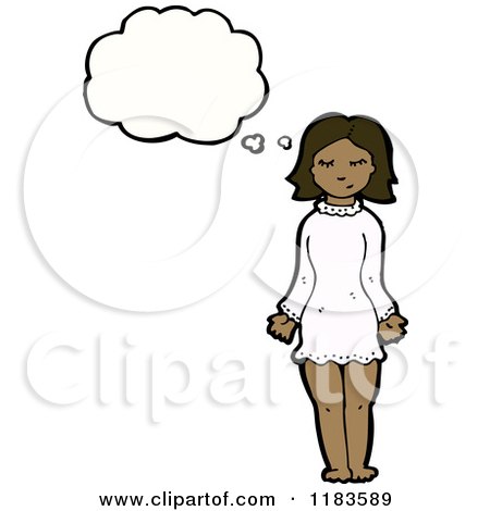 Cartoon of an African American Woman Thinking - Royalty Free Vector Illustration by lineartestpilot