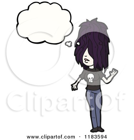 Cartoon of an Emo Woman Thinking - Royalty Free Vector Illustration by lineartestpilot