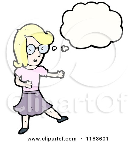Cartoon of a Woman Wearing Glasses and Thinking - Royalty Free Vector Illustration by lineartestpilot