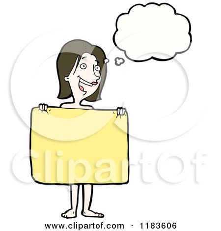 Cartoon of a Naked Woman Holding a Towel Thinking - Royalty Free Vector Illustration by lineartestpilot