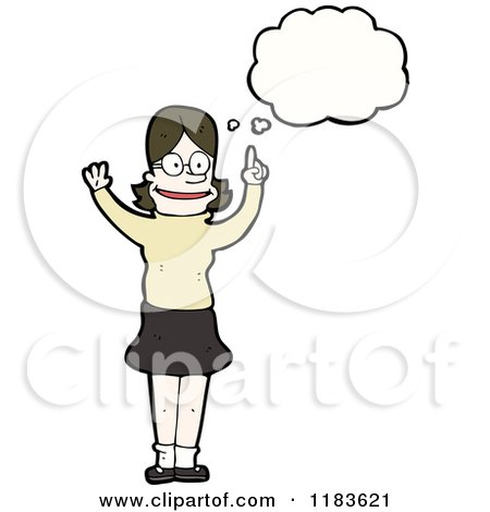 Cartoon of a Woman Pointing and Thinking - Royalty Free Vector Illustration by lineartestpilot