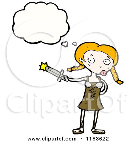 Cartoon of a Viking Woman Thinking - Royalty Free Vector Illustration by lineartestpilot