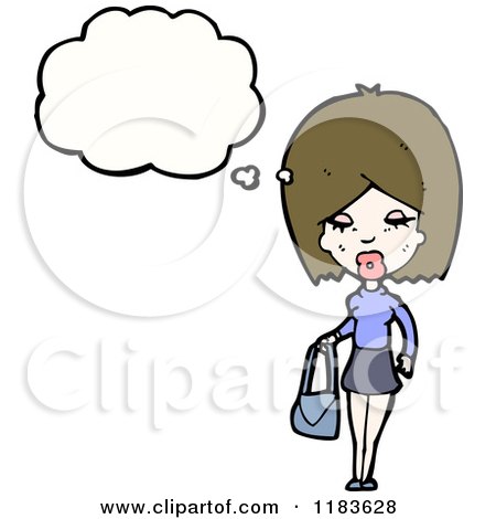 Cartoon of a Woman Holding a Purse Thinking - Royalty Free Vector Illustration by lineartestpilot
