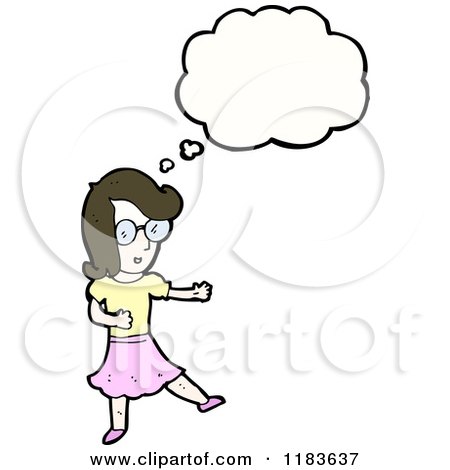 Cartoon of a Woman Wearing Glasses Thinking - Royalty Free Vector Illustration by lineartestpilot